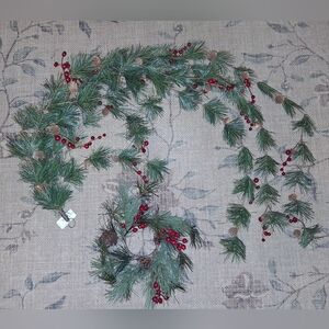 66" Pine/Red Berry Swag NWT & Candle Ring w/4" Opening NWOT